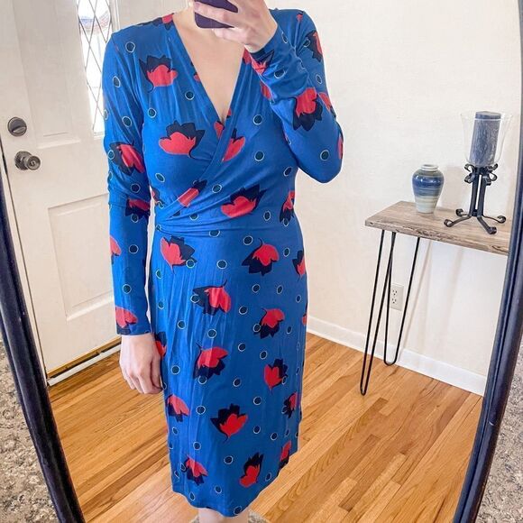 Boden Floral Jersey Wrap Dress Blue 6 - Picture 1 of 7